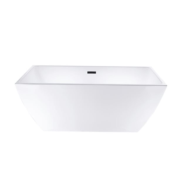 Vanity Art Montpellier 59 x 30-in Acrylic Flat Bottom Rectangular Soaking Freestanding Bathtub - White/Matte Black