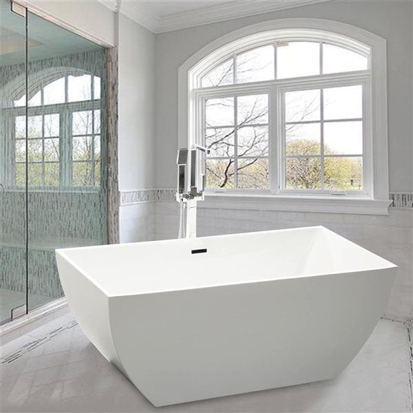 Vanity Art Montpellier 59 x 30-in Acrylic Flat Bottom Rectangular Soaking Freestanding Bathtub - White/Matte Black