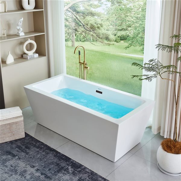Vanity Art Tarbes 67 x 30-in Acrylic Flat Bottom Rectangular Soaking Freestanding Bathtub - White/Oil Rubbed Bronze