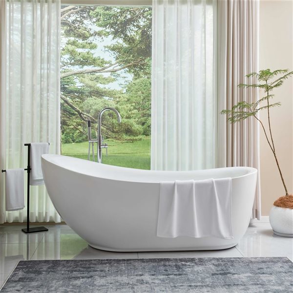 Vanity Art Belfort 71 x 35-in Acrylic Flat Bottom Freestanding Bathtub - White/Polished Chrome