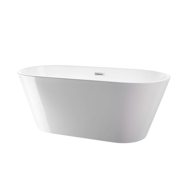 Domme 59 X 30-In Acrylic Flat Bottom Freestanding Non-Slip Soaking Bathtub - White/polished Chrome, White/Tan