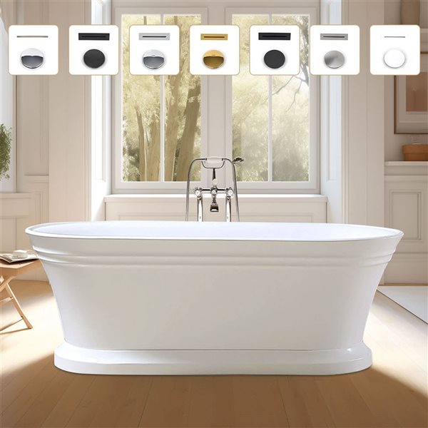 Vanity Art Versailles 67 x 31-in Acrylic Freestanding Soaking Bathtub with Centre Drain - White/Polished Chrome