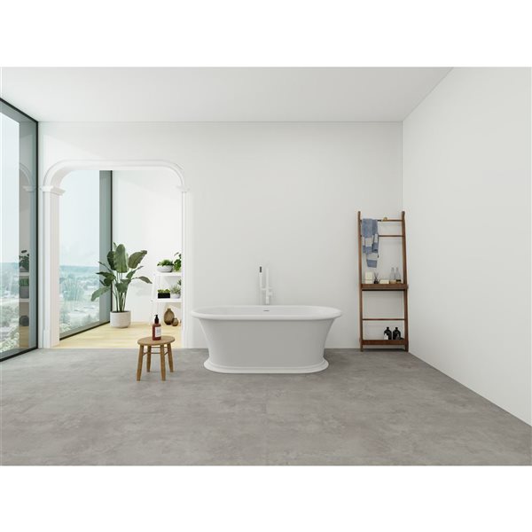 Vanity Art Drancy 61 x 31-in Solid Surface Resin Stone Flat Bottom Freestanding Bathtub - Glossy White