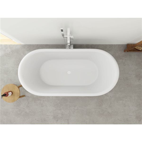 Vanity Art Drancy 61 x 31-in Solid Surface Resin Stone Flat Bottom Freestanding Bathtub - Glossy White
