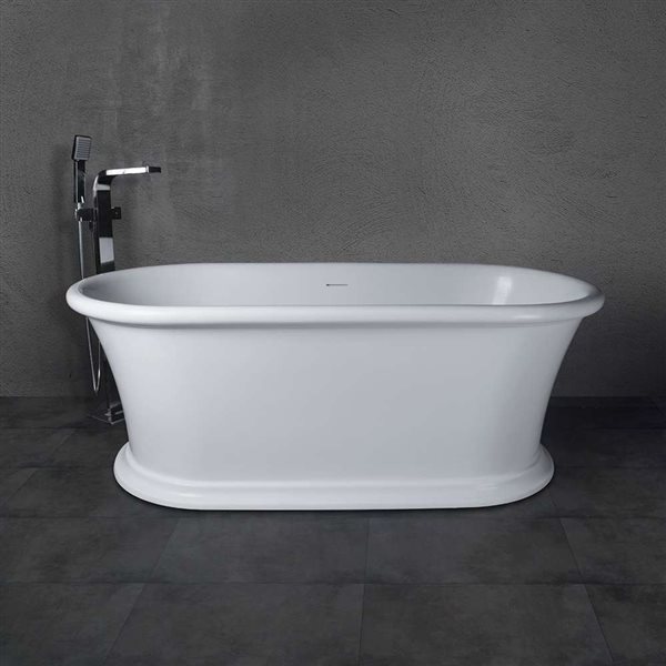 Vanity Art Drancy 61 x 31-in Solid Surface Resin Stone Flat Bottom Freestanding Bathtub - Glossy White