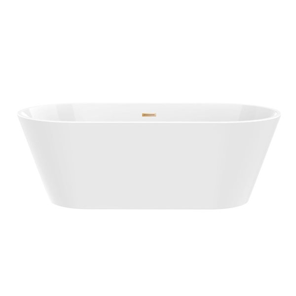 Domme 59 X 30-In Acrylic Flat Bottom Freestanding Non-Slip Soaking Bathtub - White/titanium Gold, Gold/White/Tan