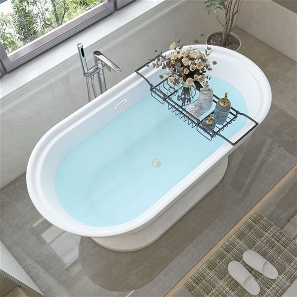 Vanity Art Versailles 67 x 31-in Acrylic Freestanding Soaking Bathtub with Centre Drain - Pure White