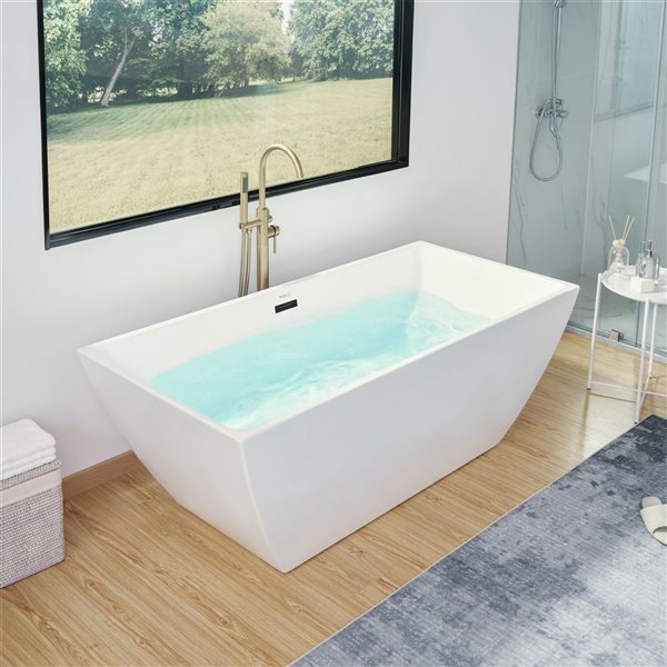 Vanity Art Montpellier 67 x 32-in Acrylic Flat Bottom Rectangular Soaking Freestanding Bathtub - White/Oil Rubbed Bronze