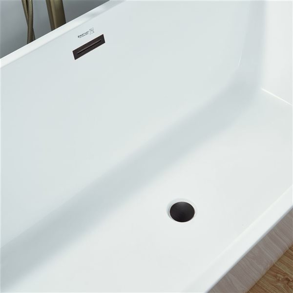 Vanity Art Montpellier 67 x 32-in Acrylic Flat Bottom Rectangular Soaking Freestanding Bathtub - White/Oil Rubbed Bronze
