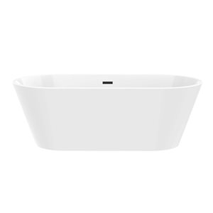 Vanity Art Domme 59 x 30-in Acrylic Flat Bottom Freestanding Non-Slip Soaking Bathtub - White/Matte Black