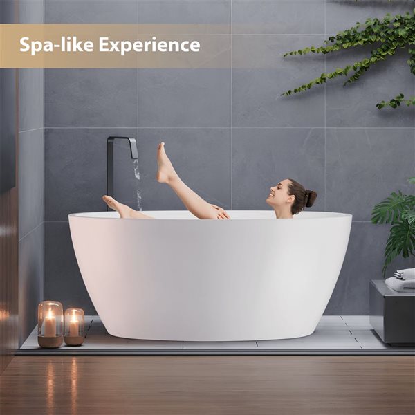 Vanity Art Calais 55 x 32-in Acrylic Flat Bottom Freestanding Bathtub with Centre Drain - White/Polished Chrome