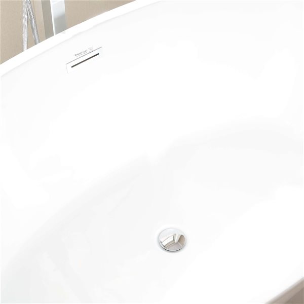 Vanity Art Calais 55 x 32-in Acrylic Flat Bottom Freestanding Bathtub with Centre Drain - White/Polished Chrome