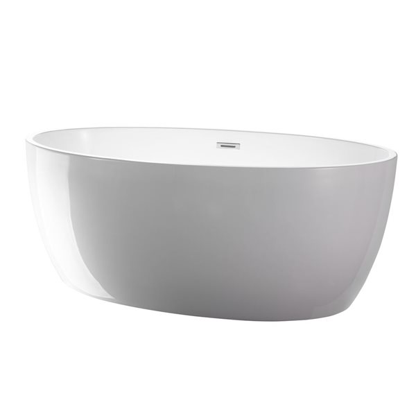 Vanity Art Calais 55 x 32-in Acrylic Flat Bottom Freestanding Bathtub with Centre Drain - White/Polished Chrome