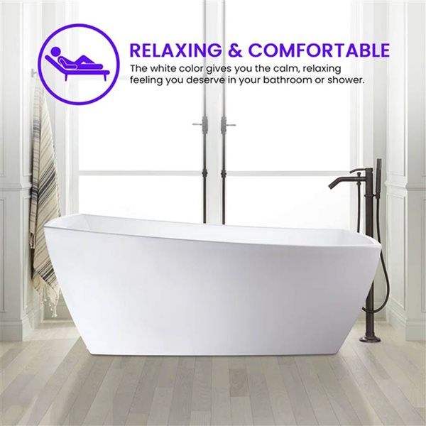 Vanity Art Sorgue 67 x 31-in Acrylic Flat Bottom Oval Soaking Freestanding Bathtub - White/Polished Chrome