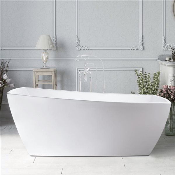 Vanity Art Sorgue 67 x 31-in Acrylic Flat Bottom Oval Soaking Freestanding Bathtub - White/Polished Chrome