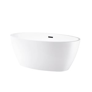 Vanity Art Calais 55 x 32-in Acrylic Flat Bottom Freestanding Bathtub with Centre Drain - White/Matte Black