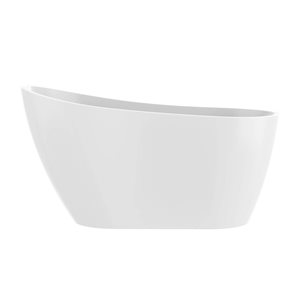Baignoire autoportante ovale Honfleur Vanity Art 54 x 28 po en acrylique à fond plat, blanc/chrome brillant