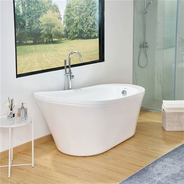 Vanity Art Nimes 70 x 34-in Acrylic Flat Bottom Oval Soaking Freestanding Bathtub - White/Polished Chrome