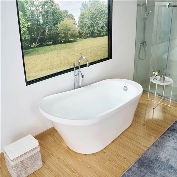 Vanity Art Nimes 70 x 34-in Acrylic Flat Bottom Oval Soaking Freestanding Bathtub - White/Polished Chrome