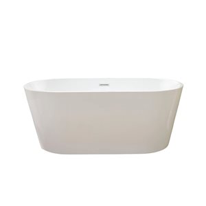 Baignoire autoportante ovale Bordeaux Vanity Art 54 x 30 po en acrylique à fond plat, blanc pur