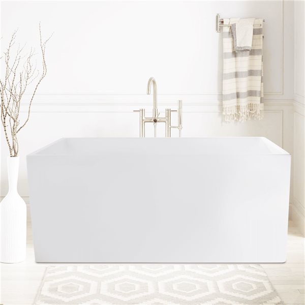 Vanity Art Vannes 55 x 29-in Acrylic Flat Bottom Rectangular Soaking Freestanding Bathtub - White/Oil Rubbed Bronze