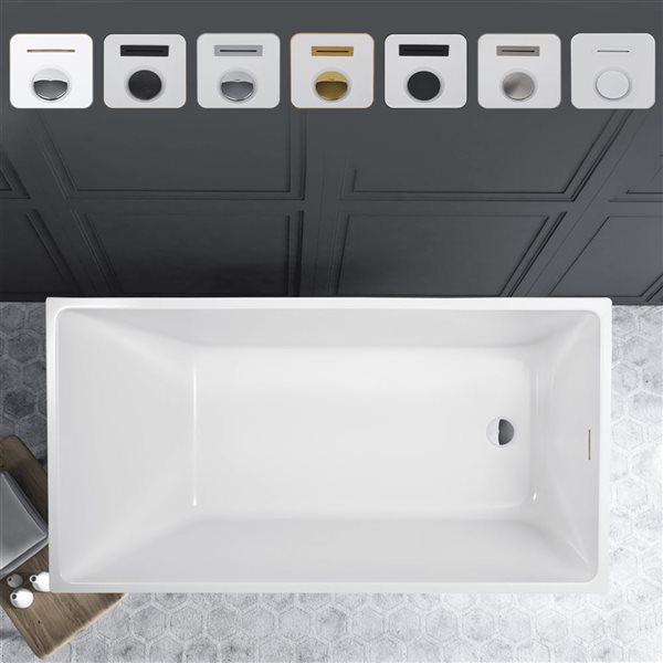 Vanity Art Vannes 55 x 29-in Acrylic Flat Bottom Rectangular Soaking Freestanding Bathtub - White/Oil Rubbed Bronze