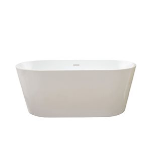 Vanity Art Bordeaux 54 x 30-in Acrylic Flat Bottom Oval Soaking Freestanding Bathtub - White/Integrated Overflow