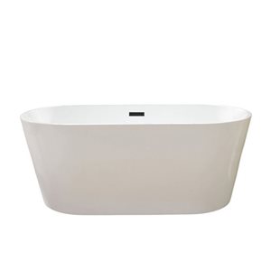 Baignoire autoportante ovale Bordeaux Vanity Art 54 x 30 po en acrylique à fond plat, blanc/noir mat