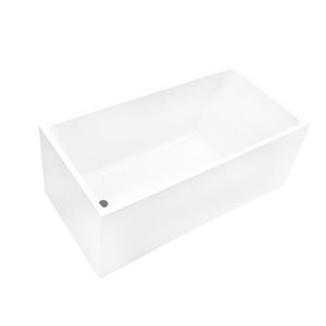 Baignoire autoportante rectangulaire Vannes Vanity Art 55 x 29 po en acrylique à fond plat, blanc/nickel brossé