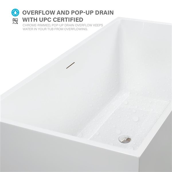 Vanity Art Talence 67 x 32-in Acrylic Flat Bottom Rectangular Soaking Freestanding Bathtub - White/Integrated Overflow