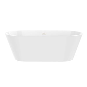 Vanity Art Domme 54 x 29-in Acrylic Flat Bottom Freestanding Non-Slip Soaking Bathtub - White/Brushed Nickel