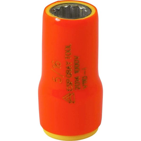 Gray Tools 5/16-in x 1/4-in Drive 12-Point Standard Matte Shallow Socket - 1000 V Insulated