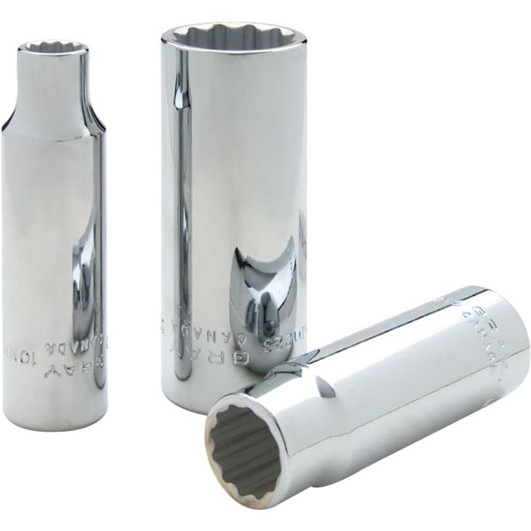 Gray Tools 25 mm x 1/2-in Drive Metric 12-Point Deep Chrome Finish Socket