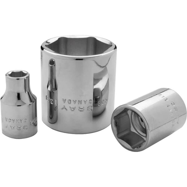 Gray Tools 1-3/8-in x 1/2-in Drive 6-Point Standard Shallow Chrome Finish Socket