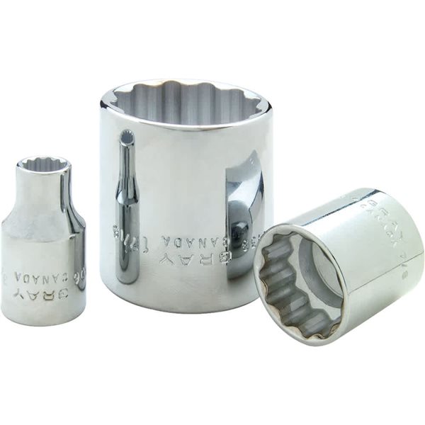 Gray Tools Socket 1-3/8 x 1/2-in Drive 12-Point Standard Shallow Chrome Finish Socket