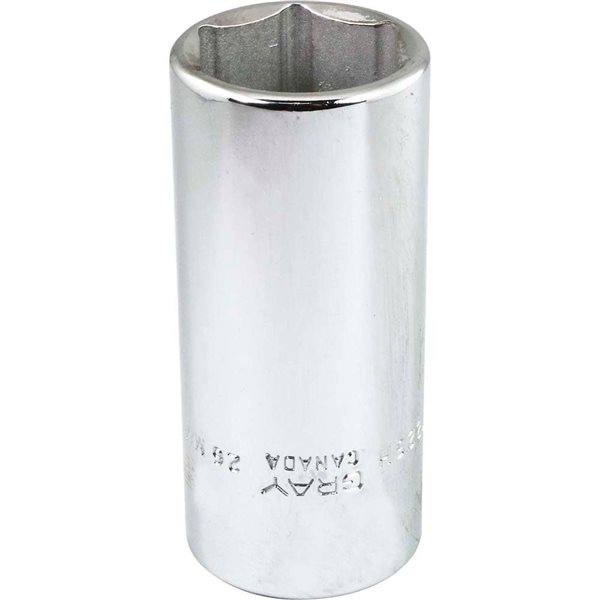 Gray Tools 26 mm x 1/2-in Drive Metric 6-Point Deep Chrome Finish Socket