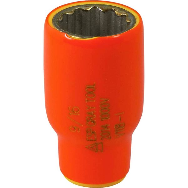 Gray Tools 9/16-in x 1/4-in Drive 12-Point Standard Matte Shallow Socket - 1000 V Insulated
