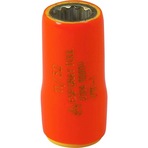 Gray Tools 11/32-in x 1/4-in Drive 12-Point Standard Matte Shallow Socket - 1000 V Insulated