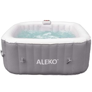 ALEKO 4-Person 120-Jet Grey Square Inflatable Jetted Hot Tub w/ Cover