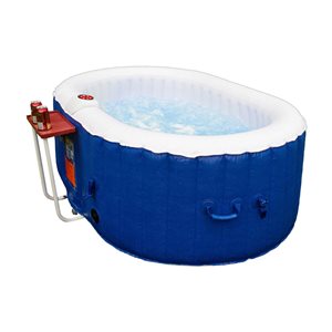 ALEKO 2-Person 100-Jet Blue and White Oval Inflatable Hot Tub w/ Drink Tray and Cover