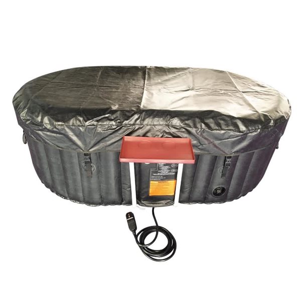 ALEKO 2-Person 100-Jet Black and White Oval Inflatable Hot Tub w/ Drink Tray and Cover