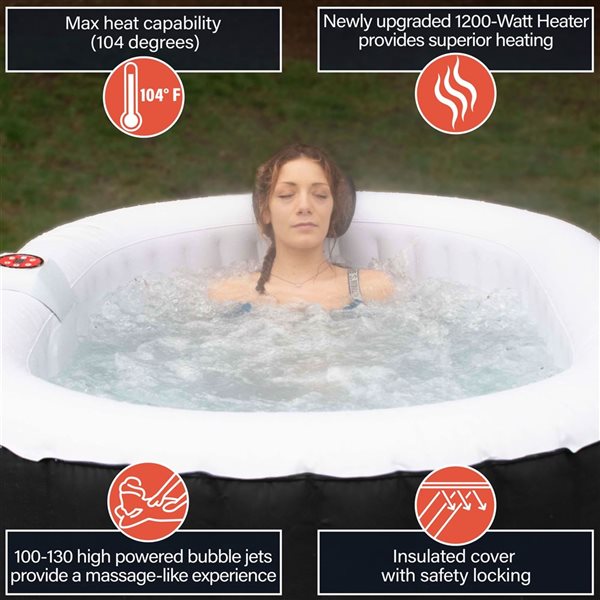 ALEKO 2-Person 100-Jet Black and White Oval Inflatable Hot Tub w/ Drink Tray and Cover