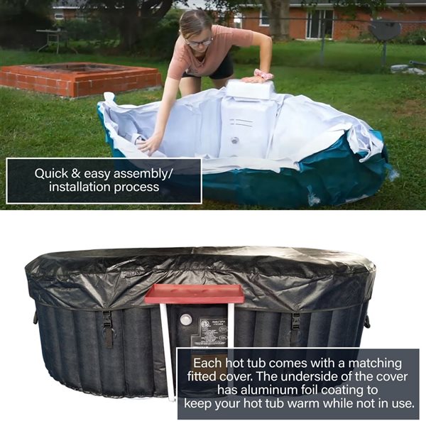 ALEKO 2-Person 100-Jet Black and White Oval Inflatable Hot Tub w/ Drink Tray and Cover