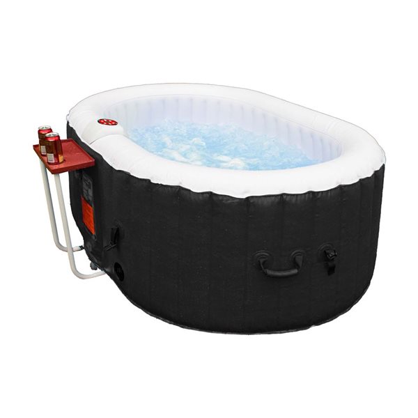 ALEKO 2-Person 100-Jet Black and White Oval Inflatable Hot Tub w/ Drink Tray and Cover