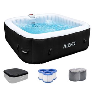 ALEKO 6-Person 130-Jet Grey Square Inflatable Jetted Hot Tub w/ Cover