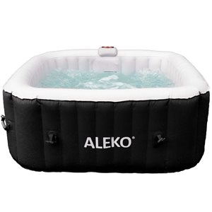 ALEKO 4-Person 120-Jet Black and White Square Inflatable Jetted Hot Tub w/ Cover