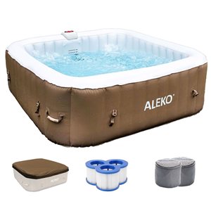 ALEKO 6-Person 130-Jet Brown and White Square Inflatable Jetted Hot Tub w/ Cover