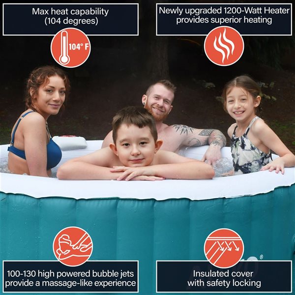 ALEKO 4-Person 120-Jet Blue and White Round Inflatable Hot Tub w/ Cover