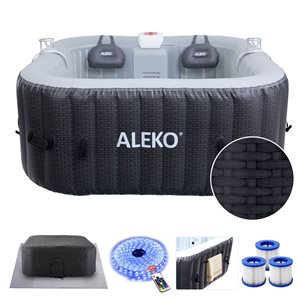 ALEKO Mia 4-Person 120-Jet Grey Square Inflatable Hot Tub w/ Energy Efficient Cover