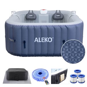 ALEKO Lucca 4-Person 120-Jet Blue Square Inflatable Hot Tub w/ Energy Efficient Cover